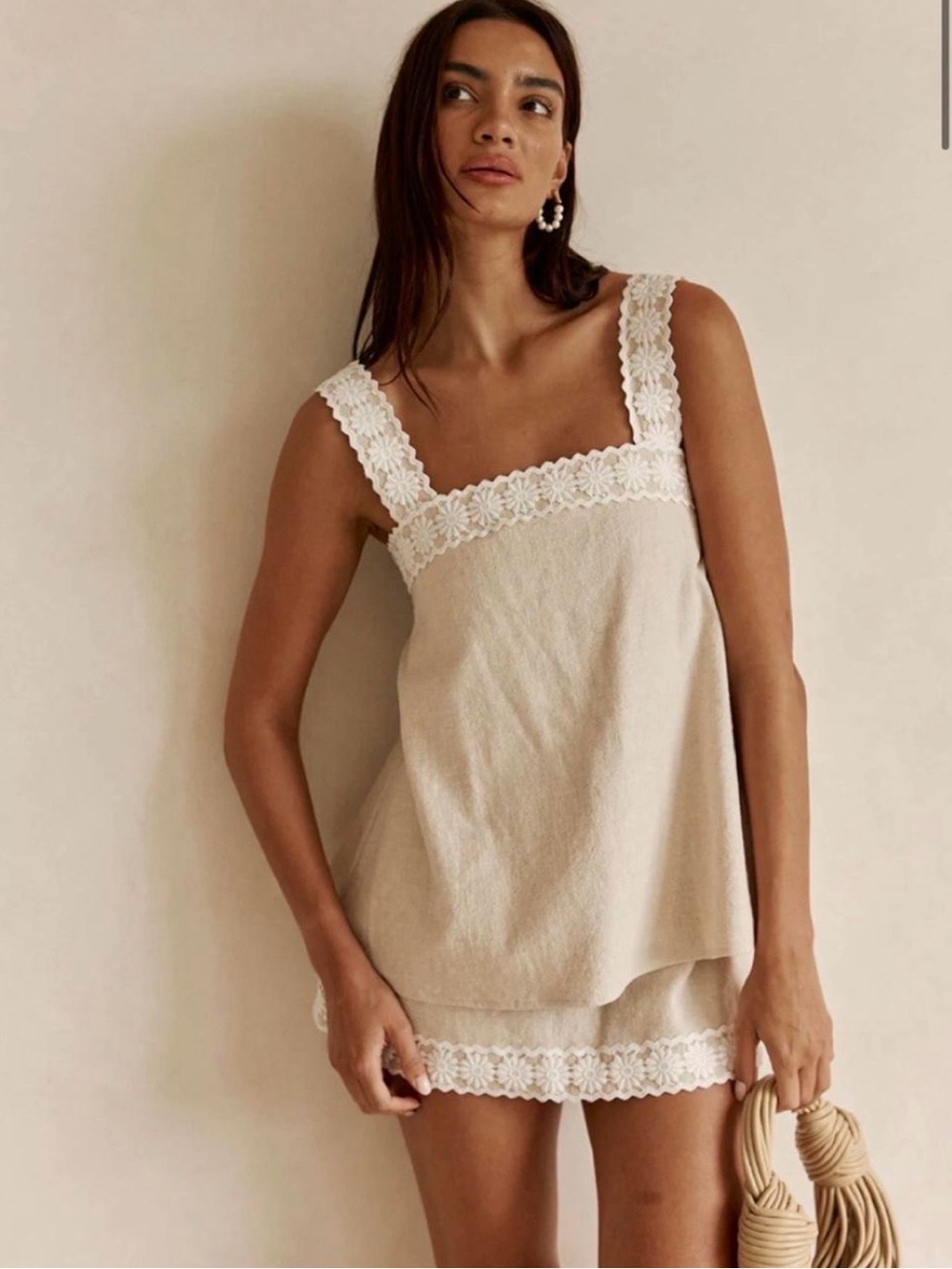 Sabo Skirt Cream Lace-Trim Mini Dress